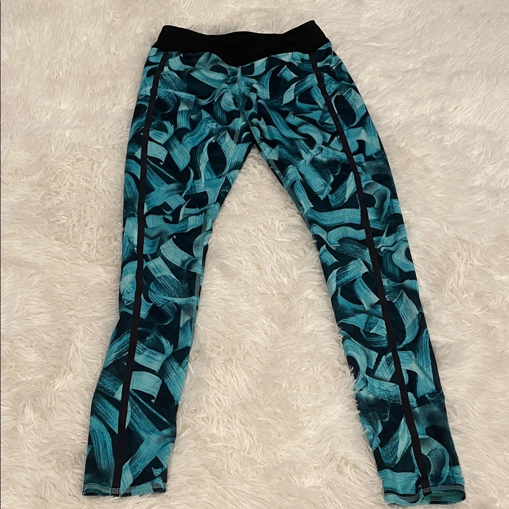 Reebok Teal and Black Abstract Leggings